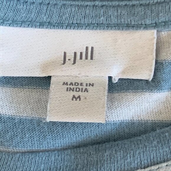 J. Jill Striped 3/4 Flounce Bell Sleeve Tee Top Sz M Blue & White #132G - Picture 5 of 7